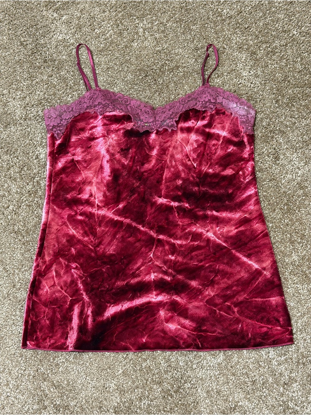 Dkny Velvet Lace-Trim Slip in Burgundy Pink